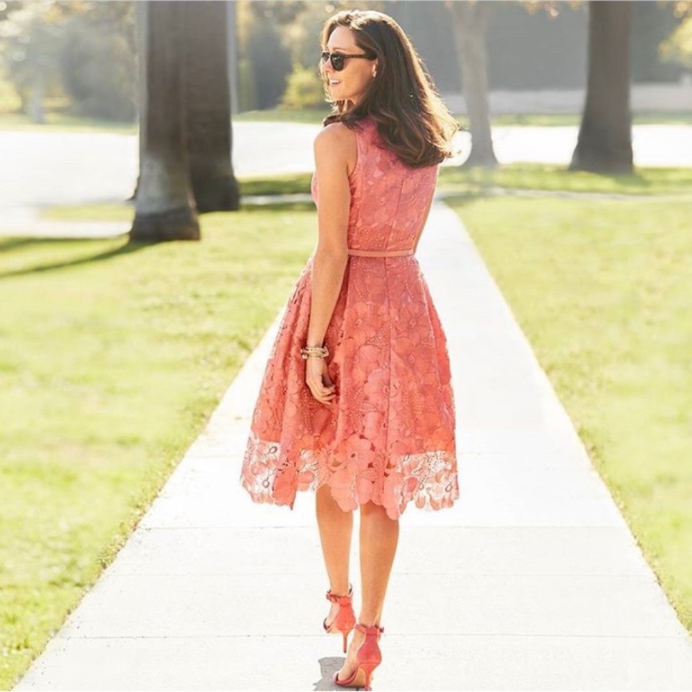 White House Black Market Coral Lace Fit & Flare Dress